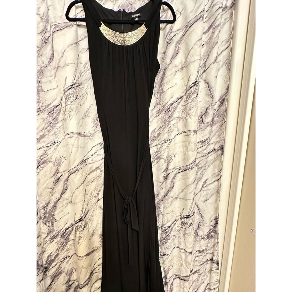 Roz & Ali Black Maxi Dress with Silver Accent Neckline